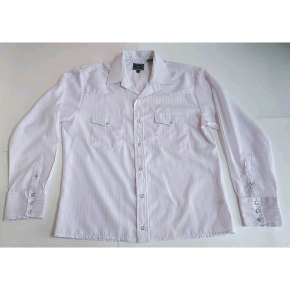 Mens Roper Pearl Snap Palest Pink Pin Striped Long Sleeved Shirt Size Large - Picture 1 of 9